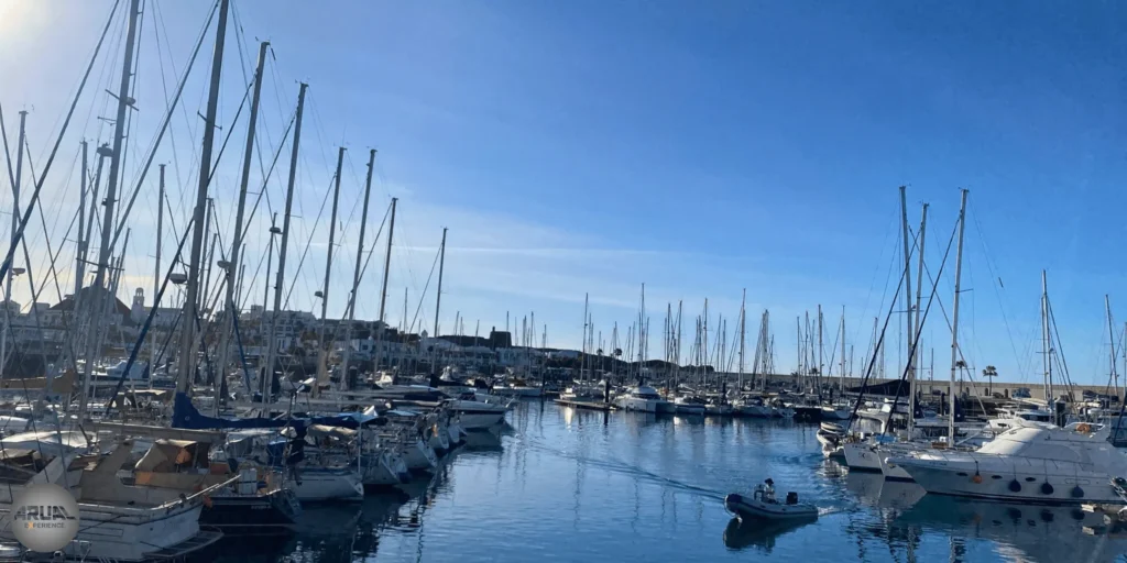 Panorámica de Marina Rubicón, totalmente llena de barcos.